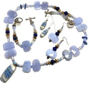 Handmade Jewelry Set by Surdigirl - Blue Scheelite, Opal Aquamarine